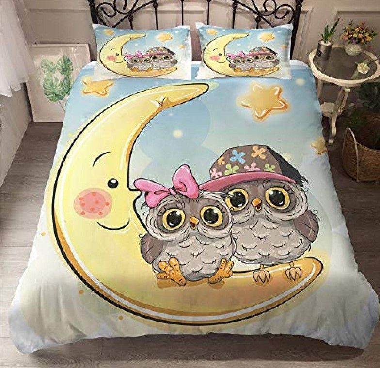 3D Cute Owl On The Moon Cotton Bedding Sets 3D Cute Owl On The Moon Cotton Bedding Sets