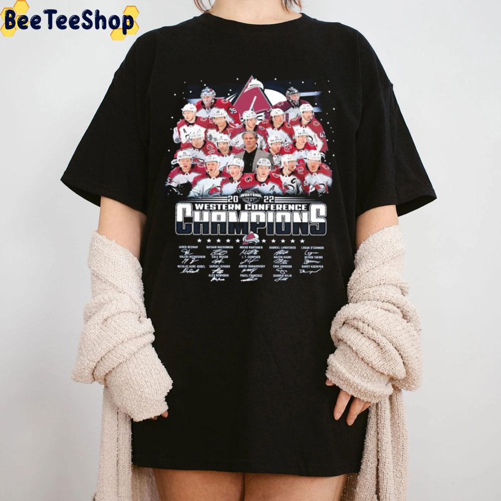 Western Conference Colorado Avalanche 2022 Champions Signatures Unisex T-Shirt Western Conference Colorado Avalanche 2022 Champions Signatures Unisex T-Shirt