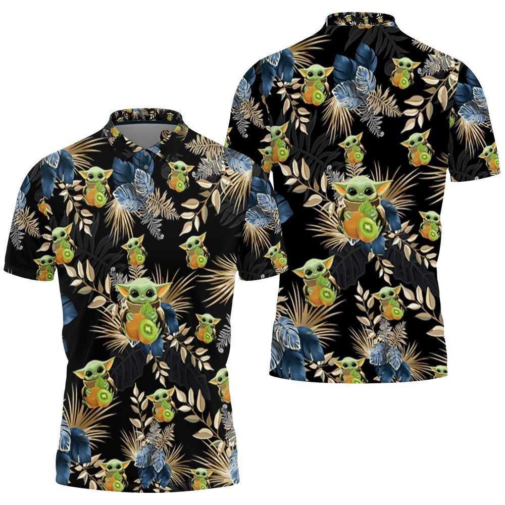 Baby Yoda Hugging Kiwis Blue Seamless Tropical Colorful Flowers On Black Polo Shirt All Over Print Shirt 3d T-shirt Baby Yoda Hugging Kiwis Blue Seamless Tropical Colorful Flowers On Black Polo Shirt All Over Print Shirt 3d T-shirt