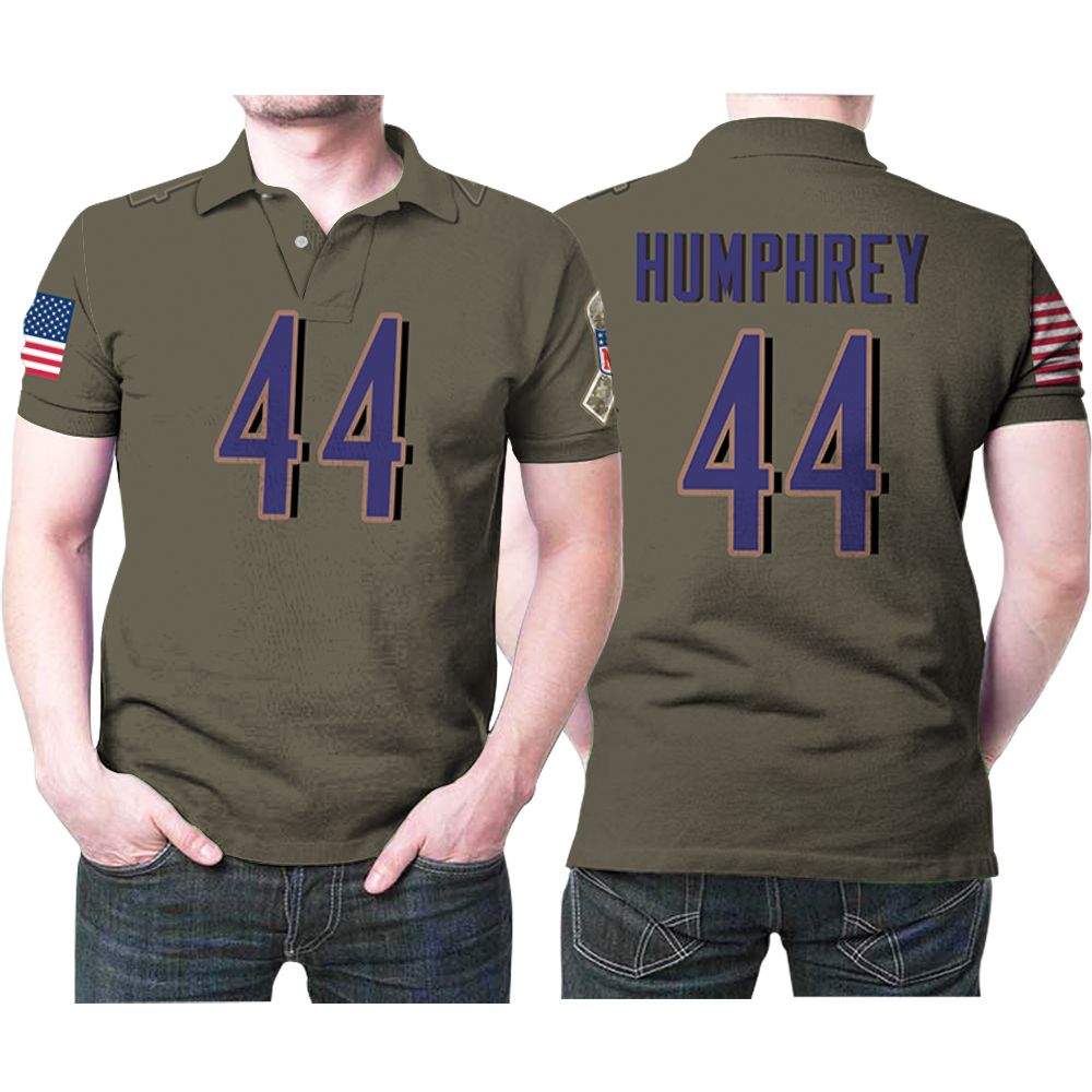 Baltimore Ravens Marlon Humphrey #44 Nfl Deion Sanders Salute To Service Retired Player Olive Gift For Baltimore Fans Polo Shirt Baltimore Ravens Marlon Humphrey #44 Nfl Deion Sanders Salute To Service Retired Player Olive Gift For Baltimore Fans Polo Shirt