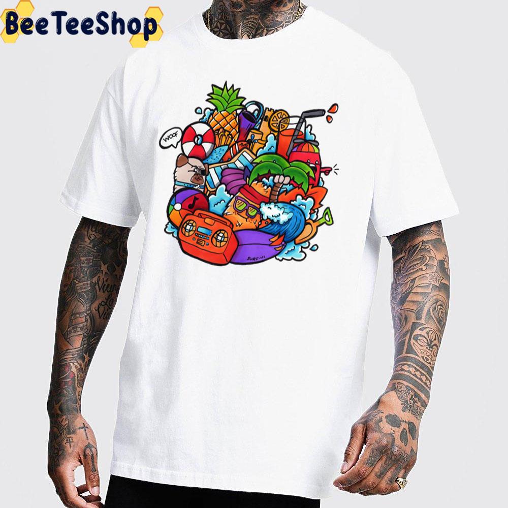 Beach Doodle Digital Art Unisex T-Shirt Beach Doodle Digital Art Unisex T-Shirt