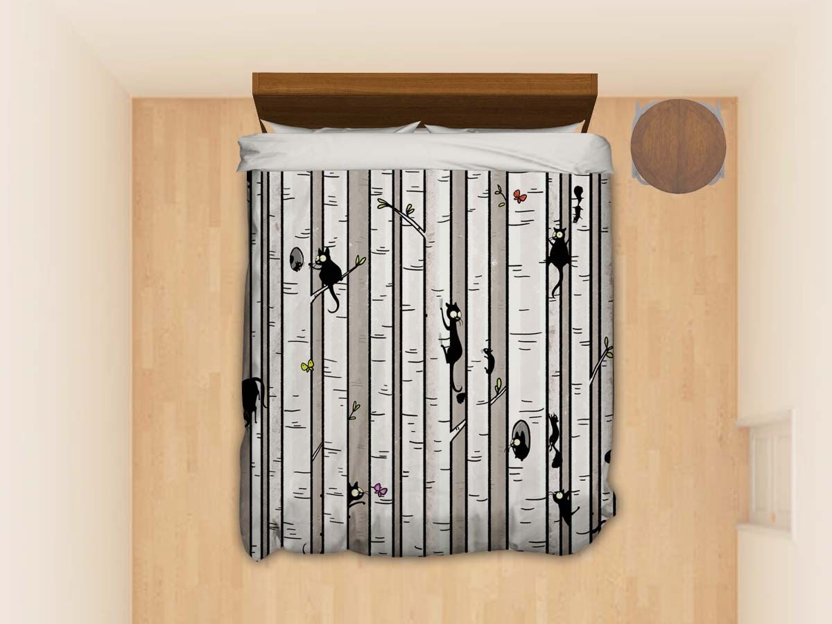 Birch Trees Illustration Black And White Bedding Set Birch Trees Illustration Black And White Bedding Set