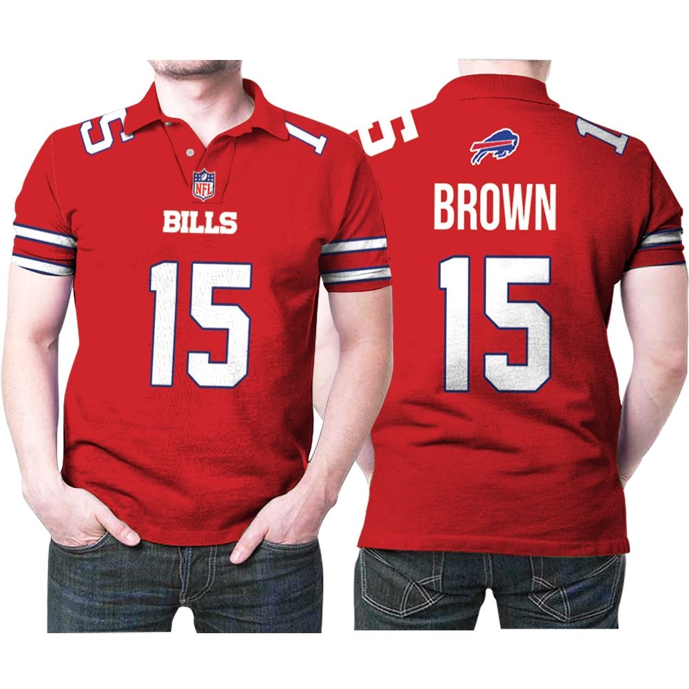 Buffalo Bills John Brown #15 Great Player Nfl American Football Red Color Rush Jersey Style Gift For Bills Fans Polo Shirt Buffalo Bills John Brown #15 Great Player Nfl American Football Red Color Rush Jersey Style Gift For Bills Fans Polo Shirt