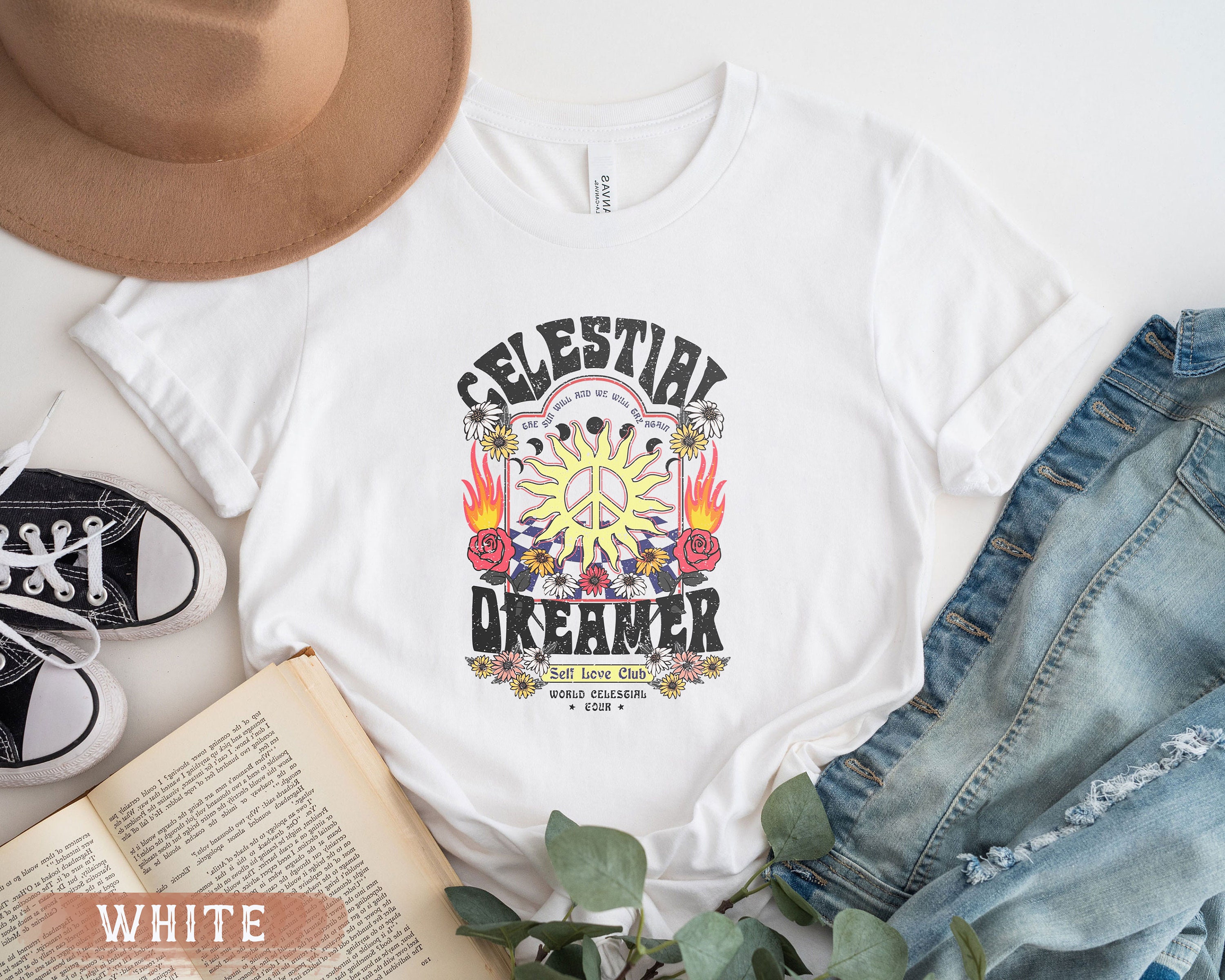 Celestial Dreamer Hippie Sun Retro Graphic Unisex Shirt