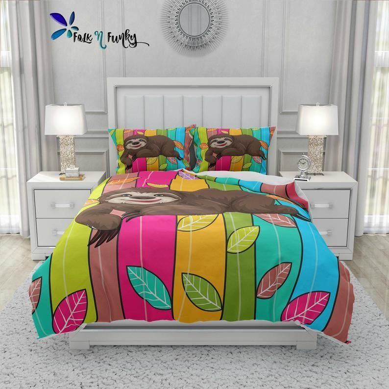 Colorful Sloth Cotton Bedding Sets Colorful Sloth Cotton Bedding Sets