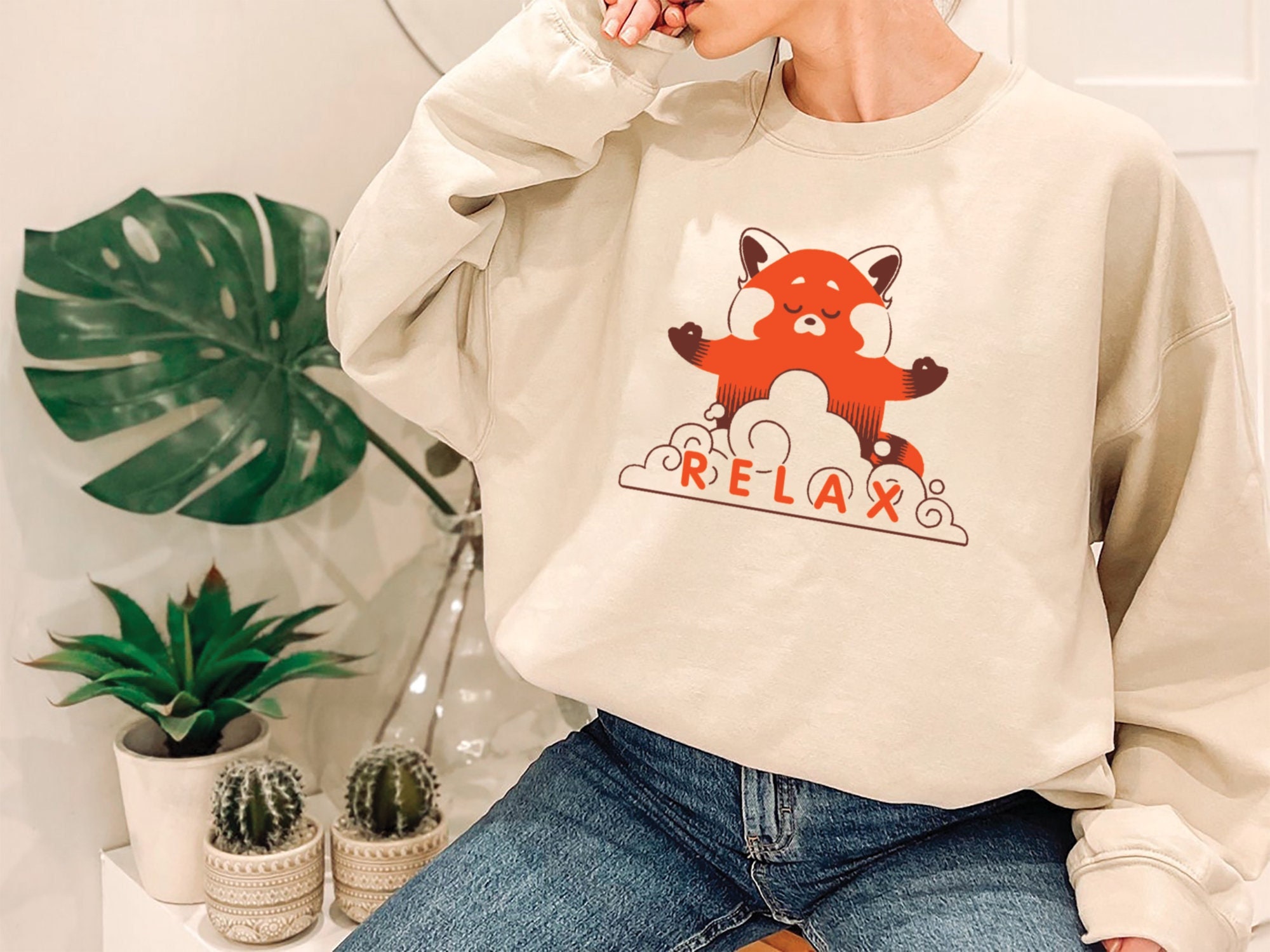 Cute Relax Red Panda Turning Red Unisex Sweatshirt Cute Relax Red Panda Turning Red Unisex Sweatshirt