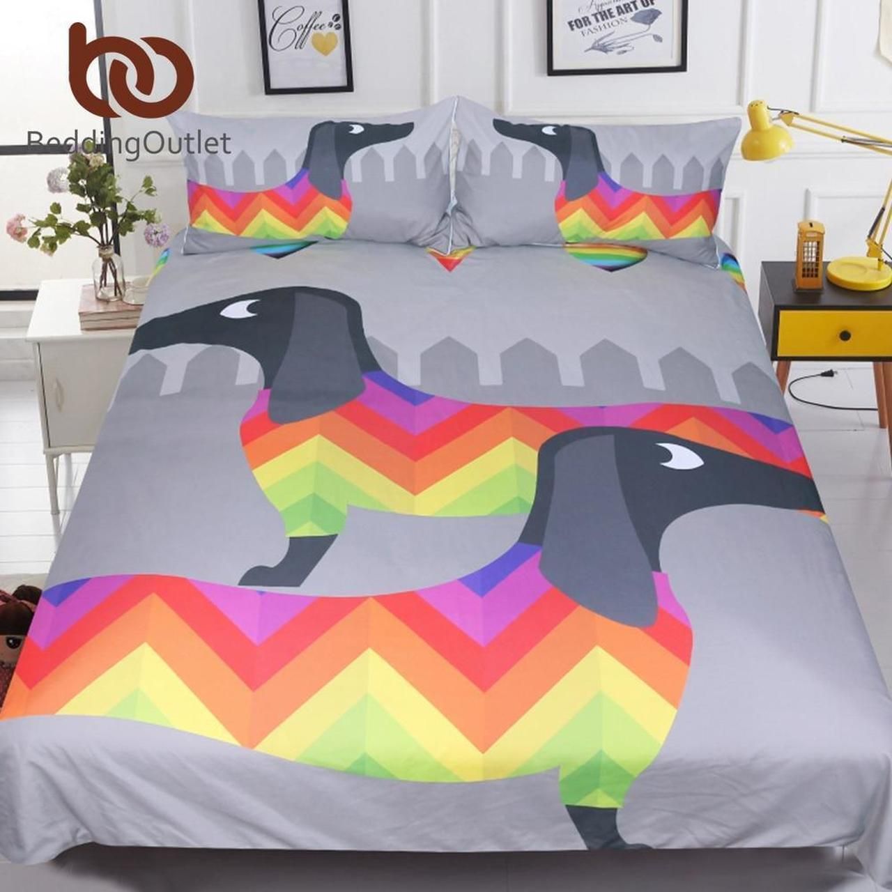 Dachshund Rainbow Bedclothes Kids Cartoon 3d Bedding Set Dachshund Rainbow Bedclothes Kids Cartoon 3d Bedding Set