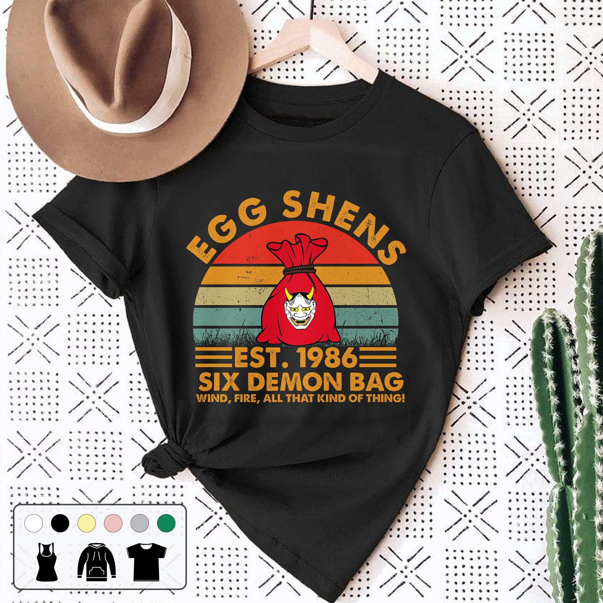 Egg Shens Est 1986 Six Demon Bag 80s Vintage Retro Unisex T-Shirt Egg Shens Est 1986 Six Demon Bag 80s Vintage Retro Unisex T-Shirt
