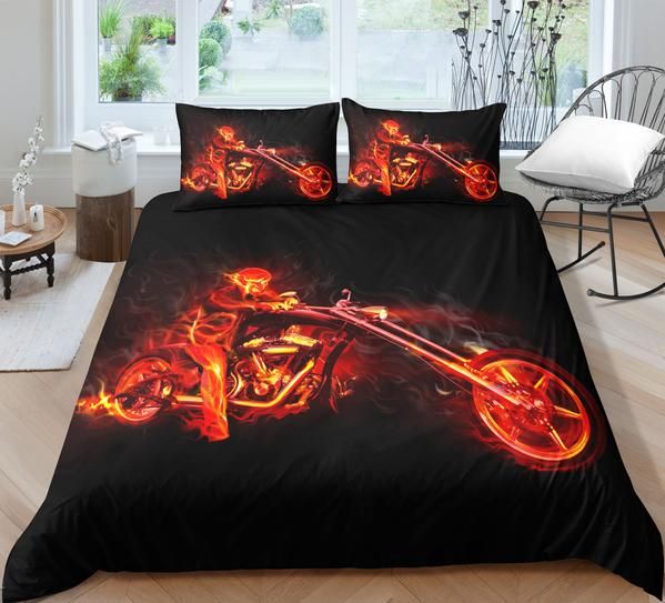 Flame Fire Skull Riding Motorcycle Cotton Bedding Sets Flame Fire Skull Riding Motorcycle Cotton Bedding Sets