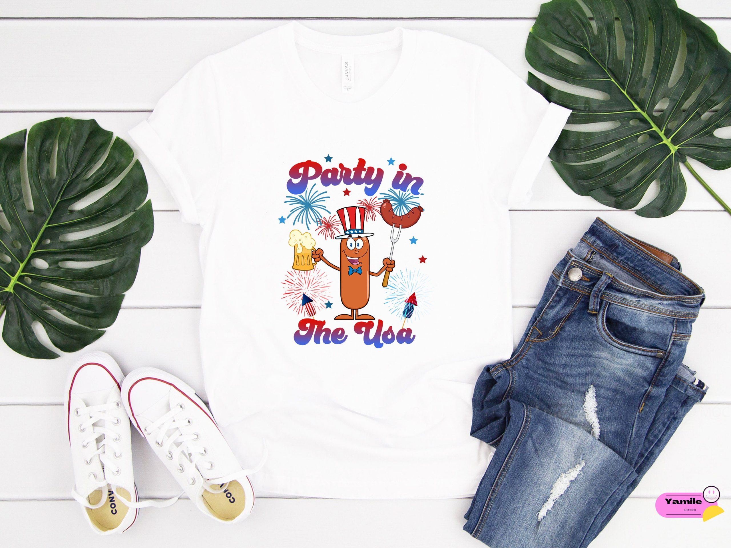 Funny Hotdog Party In The Usa Unisex T-Shirt Funny Hotdog Party In The Usa Unisex T-Shirt
