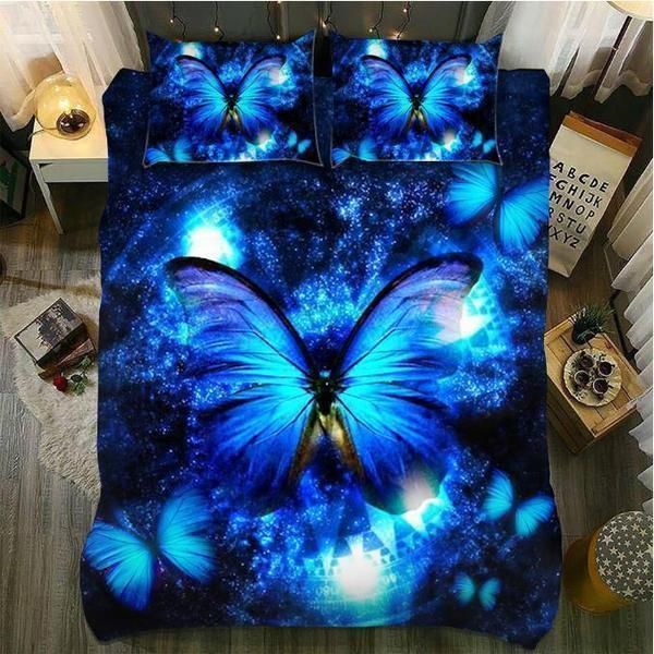 Glowing Blue Butterfly Bedding Set Cover Glowing Blue Butterfly Bedding Set Cover