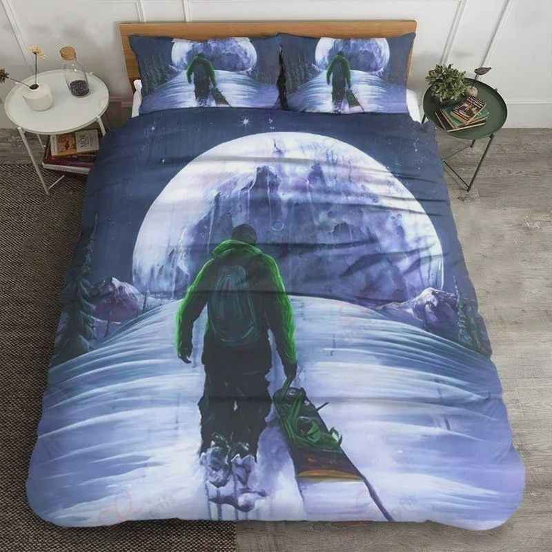 Man Snowboarding Front The Moon Cotton Bedding Sets Man Snowboarding Front The Moon Cotton Bedding Sets