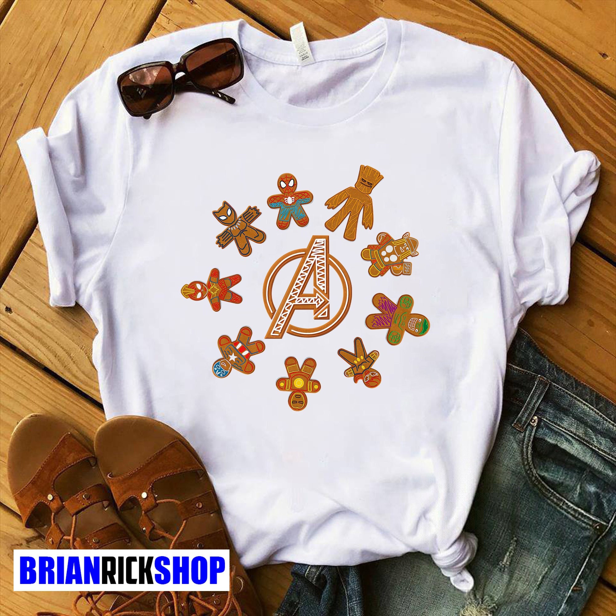 Marvel Gingerbread Cookie Avengers Team Christmas Unisex T-Shirt Marvel Gingerbread Cookie Avengers Team Christmas Unisex T-Shirt