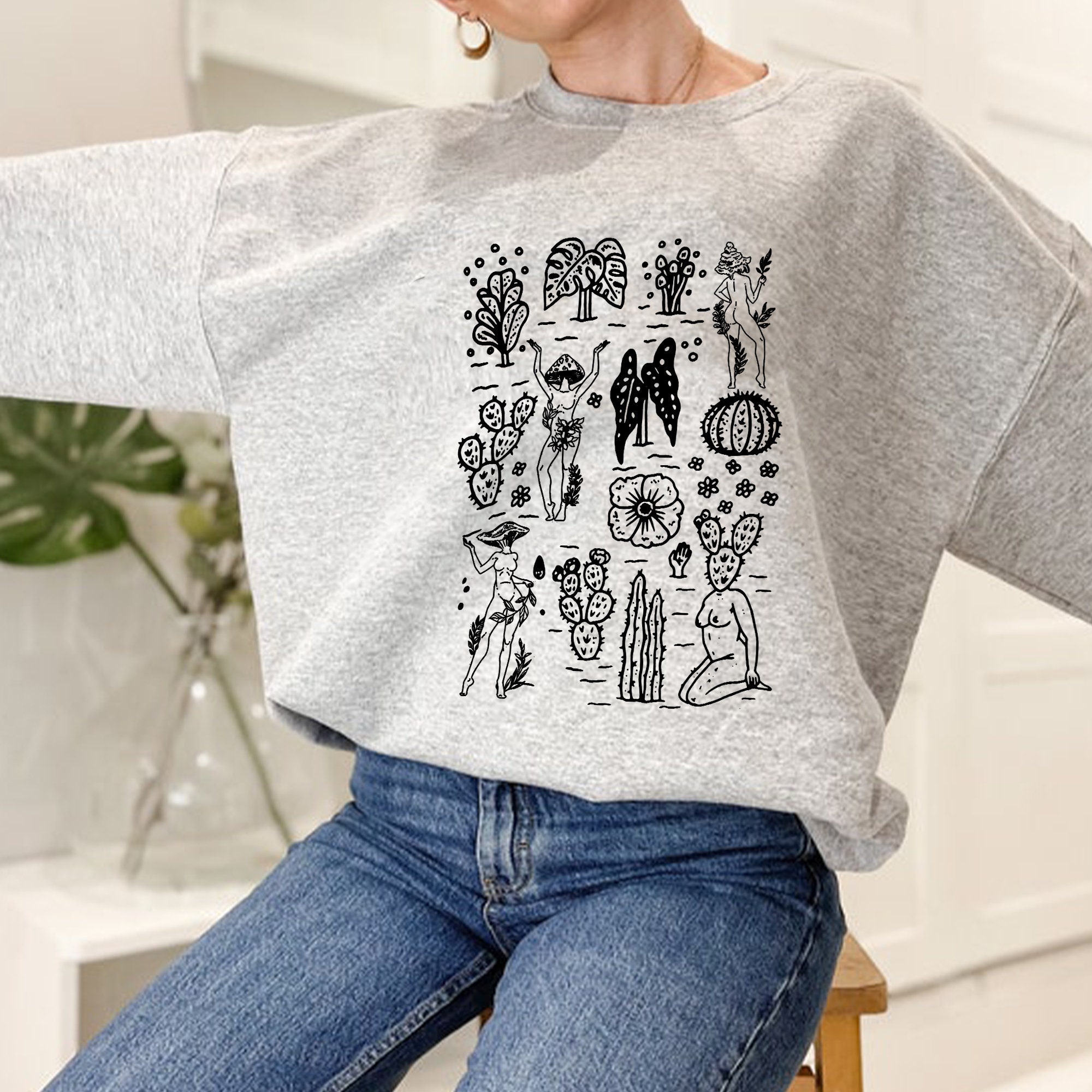 Mushroom Ladies Cute Boho Pinup Mushroom Unisex Sweatshirt Mushroom Ladies Cute Boho Pinup Mushroom Unisex Sweatshirt