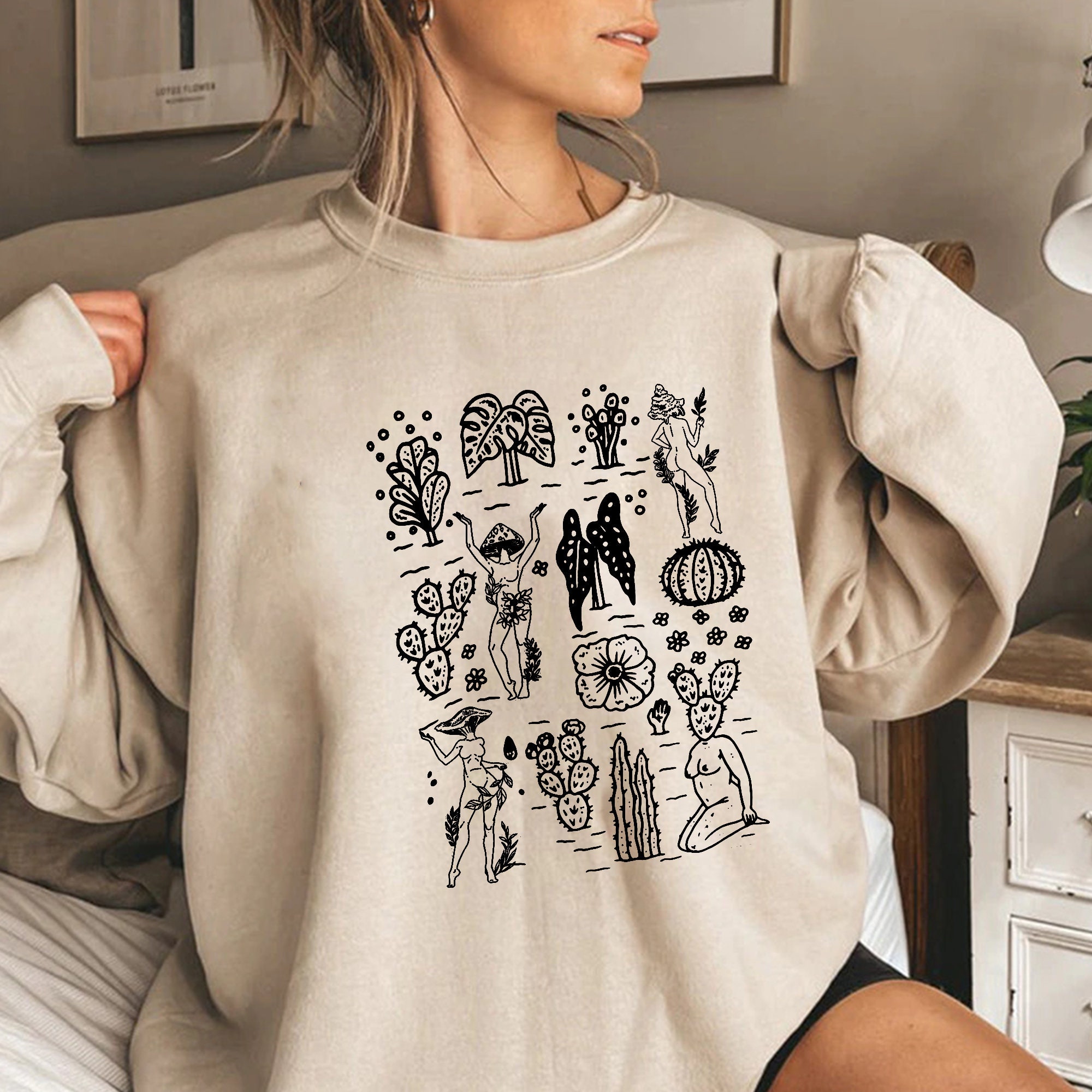 Mushroom Ladies Cute Boho Pinup Mushroom Unisex Sweatshirt Mushroom Ladies Cute Boho Pinup Mushroom Unisex Sweatshirt