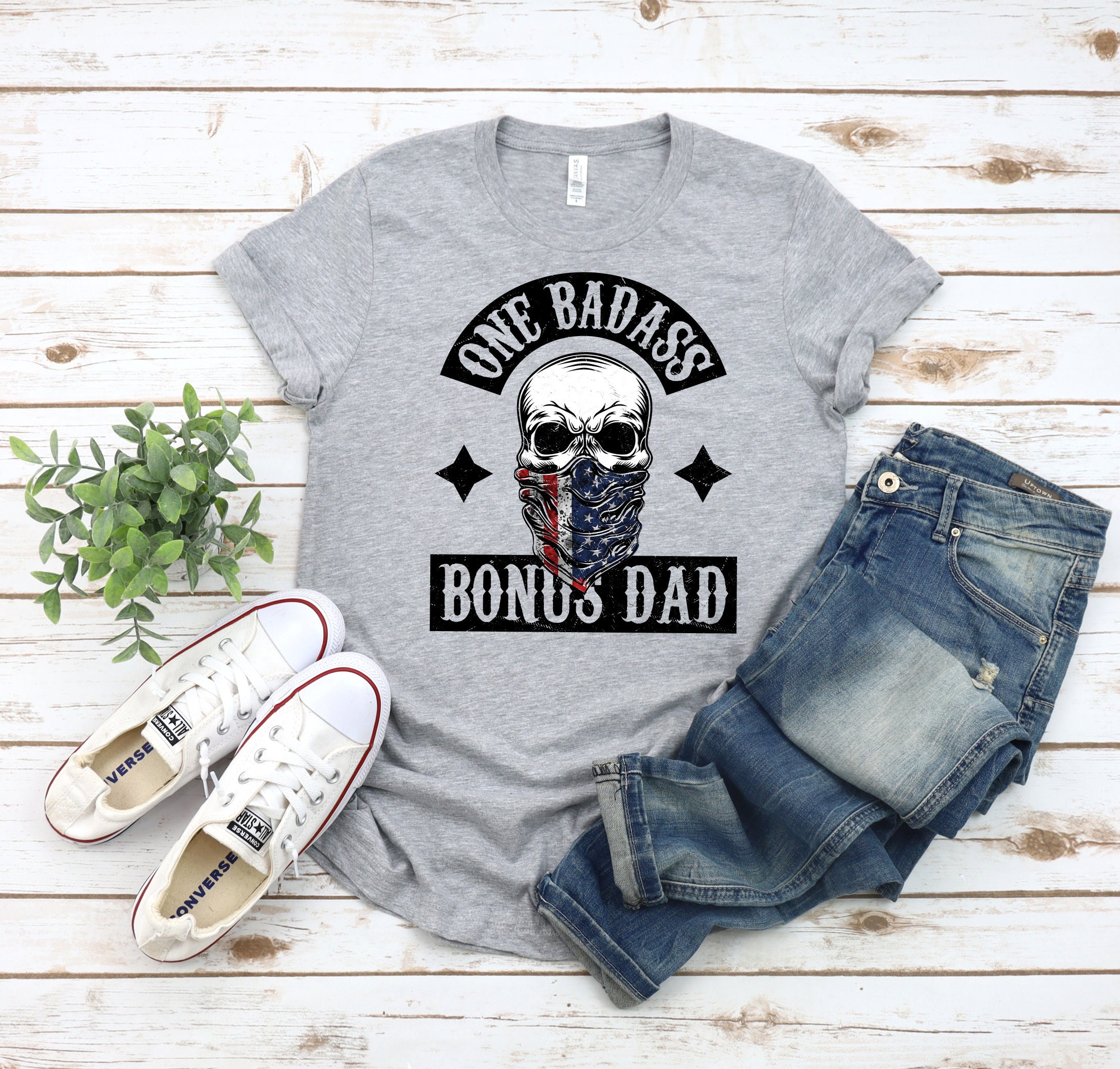 One Badass Bonus Dad With Skeleton Graphic Father's Day Unisex T-Shirt One Badass Bonus Dad With Skeleton Graphic Father's Day Unisex T-Shirt