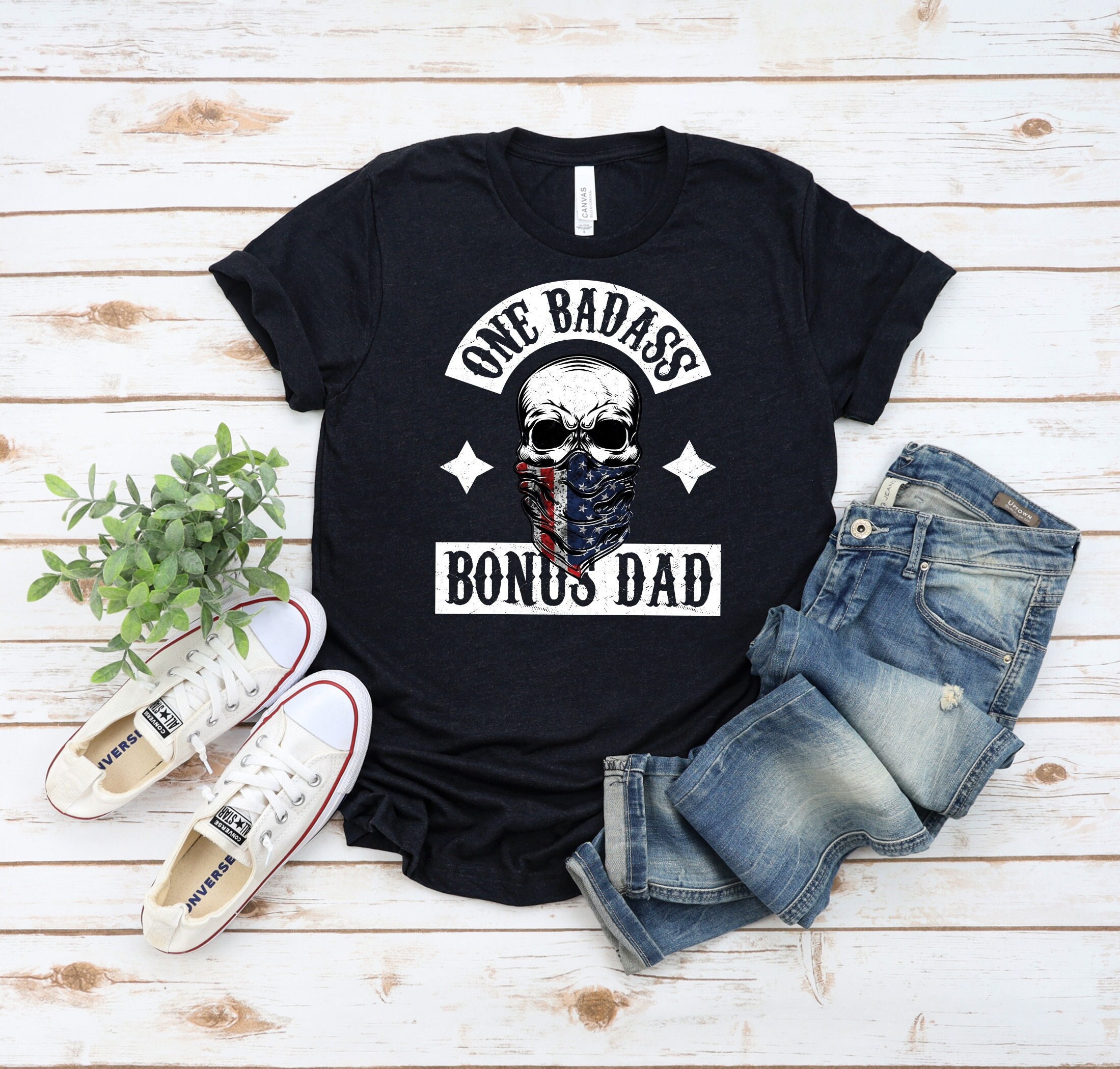 One Badass Bonus Dad With Skeleton Graphic Father's Day Unisex T-Shirt One Badass Bonus Dad With Skeleton Graphic Father's Day Unisex T-Shirt