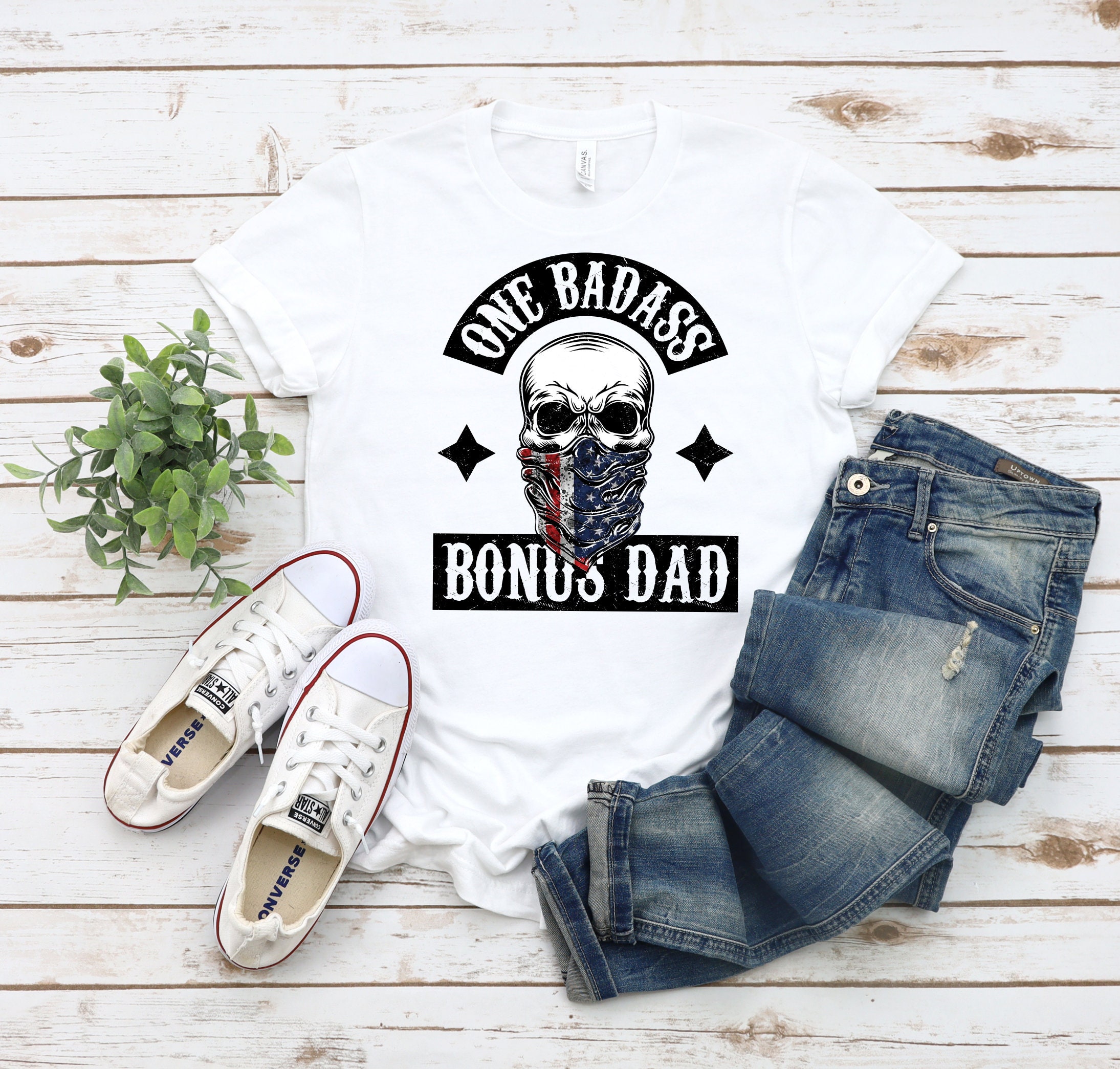 One Badass Bonus Dad With Skeleton Graphic Father's Day Unisex T-Shirt One Badass Bonus Dad With Skeleton Graphic Father's Day Unisex T-Shirt