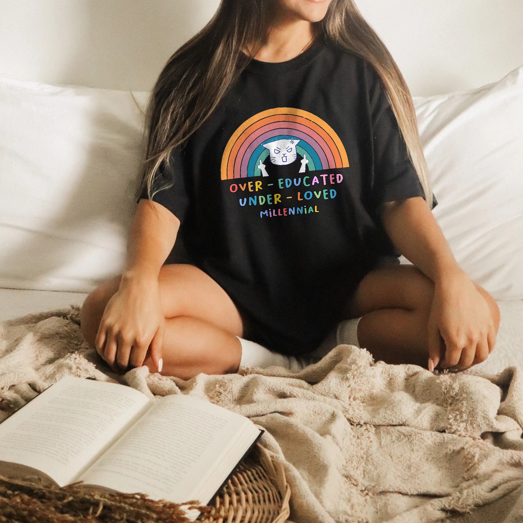 Over-Educated Under-Loved Millennial Funny Cat Unisex T-Shirt Over-Educated Under-Loved Millennial Funny Cat Unisex T-Shirt