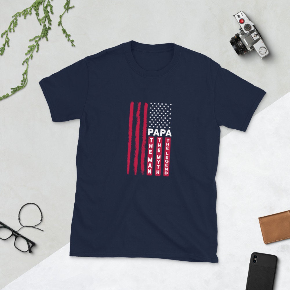 Papa The Man The Myth The Legend Black Blue And Grey Colors Father's Day Unisex T-Shirt Papa The Man The Myth The Legend Black Blue And Grey Colors Father's Day Unisex T-Shirt