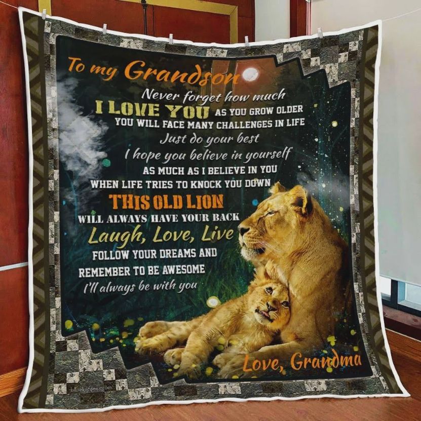 Personalized Lion To My Grandson Quilt Blanket From Grandma Never Forget How Much I Love You Great Customized Blanket Gifts For Personalized Lion To My Grandson Quilt Blanket From Grandma Never Forget How Much I Love You Great Customized Blanket Gifts For