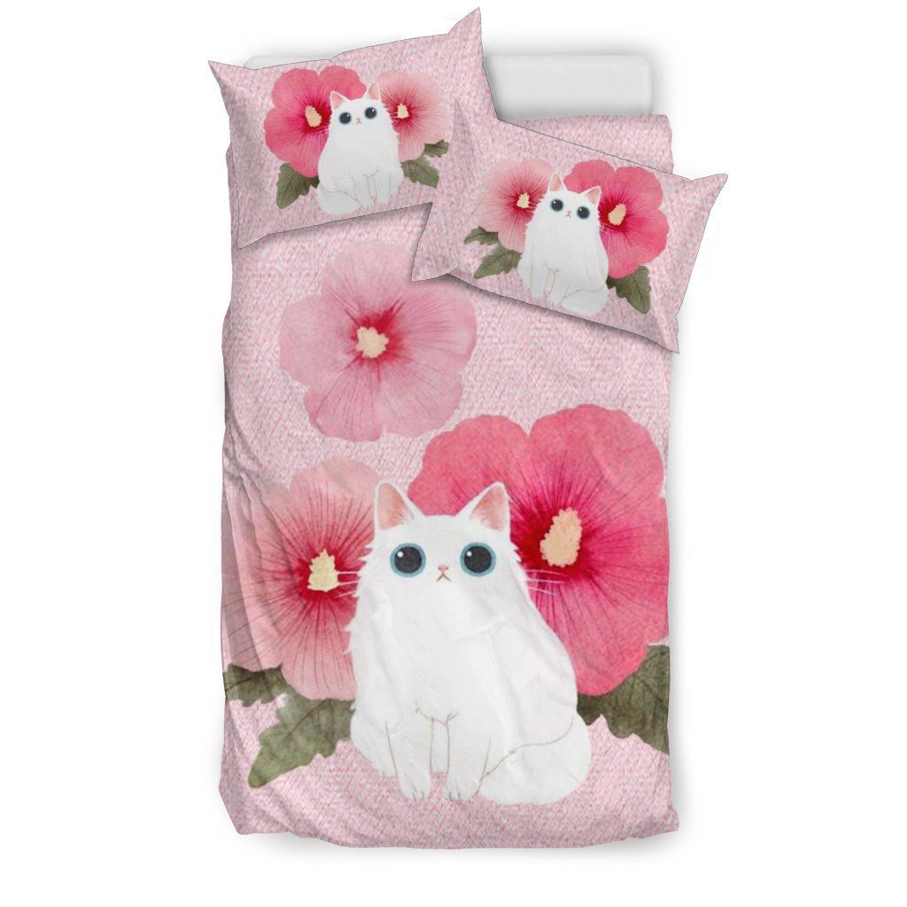 Pink Flower Cat Cotton Bedding Sets Pink Flower Cat Cotton Bedding Sets