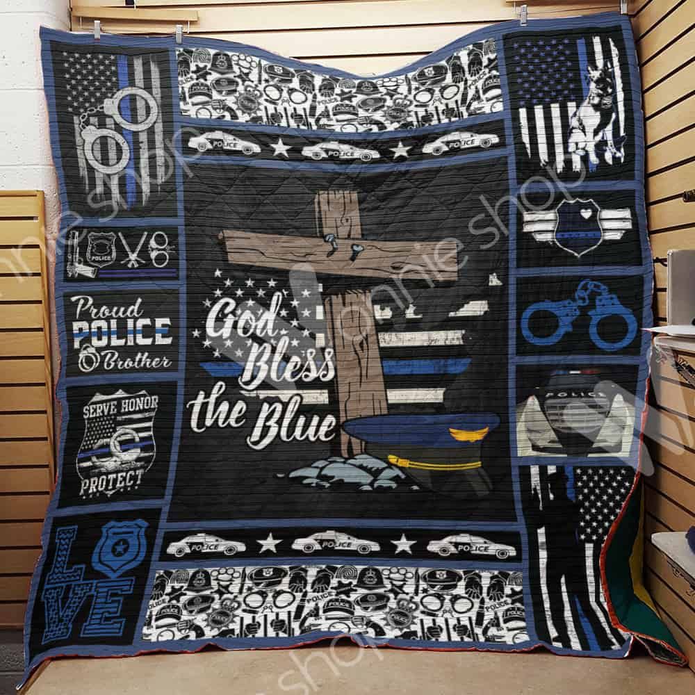 Police God Bless The Blue Quilt Blanket Great Customized Gifts For Perfect Gifts For Police Police God Bless The Blue Quilt Blanket Great Customized Gifts For Perfect Gifts For Police