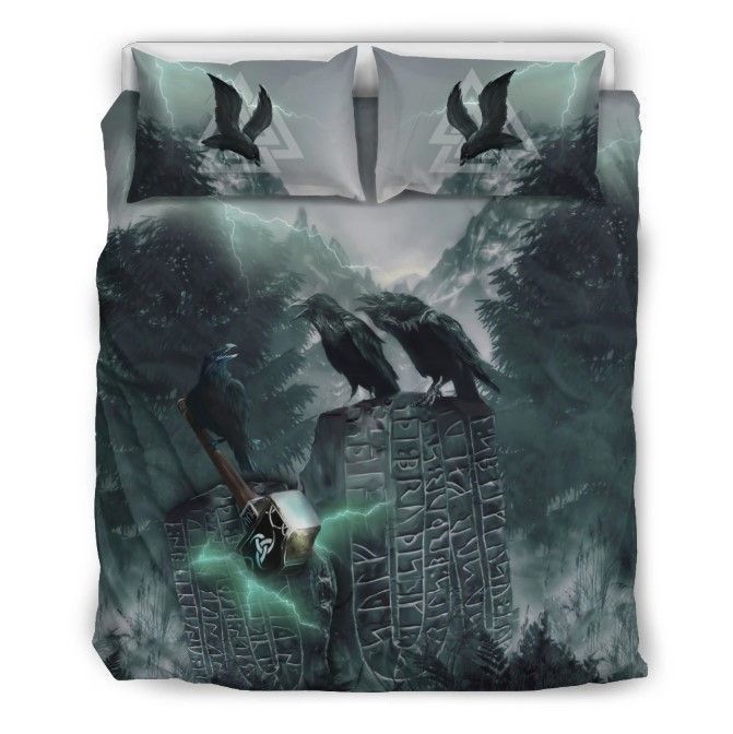 Viking Raven Mjolnir Cotton Bedding Sets Perfect Gifts For Viking Lover Gifts For Birthday Christmas Viking Raven Mjolnir Cotton Bedding Sets Perfect Gifts For Viking Lover Gifts For Birthday Christmas