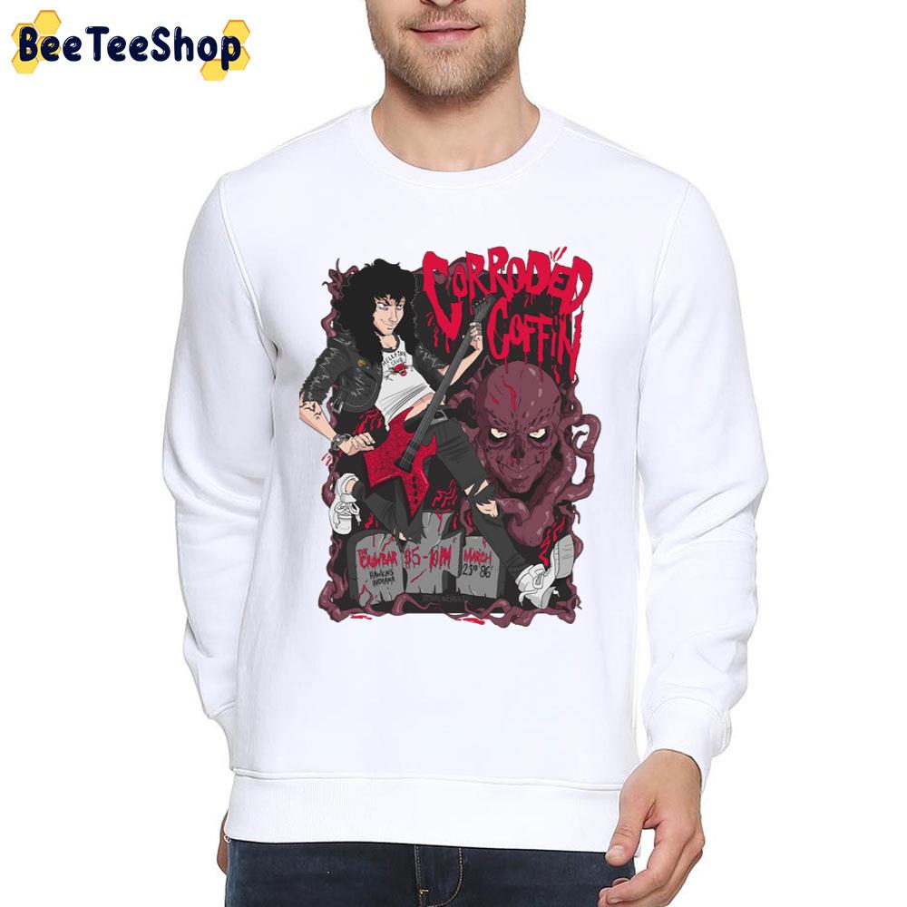 Art Eddie Munson Playing Guitar Corroded Coffin Stragner Things 4 Unisex T-Shirt Art Eddie Munson Playing Guitar Corroded Coffin Stragner Things 4 Unisex T-Shirt