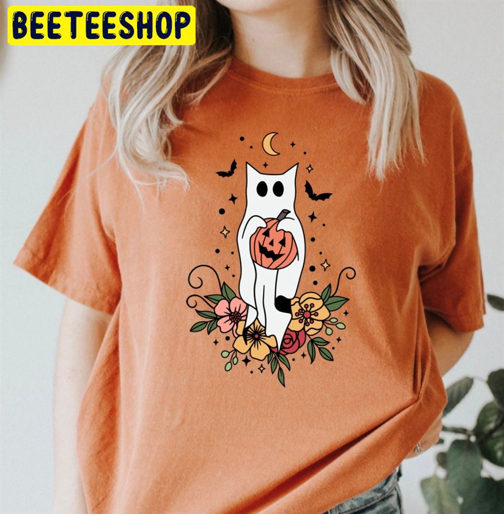 Floral Ghost Cat Halloween Trending Unisex T-Shirt Floral Ghost Cat Halloween Trending Unisex T-Shirt