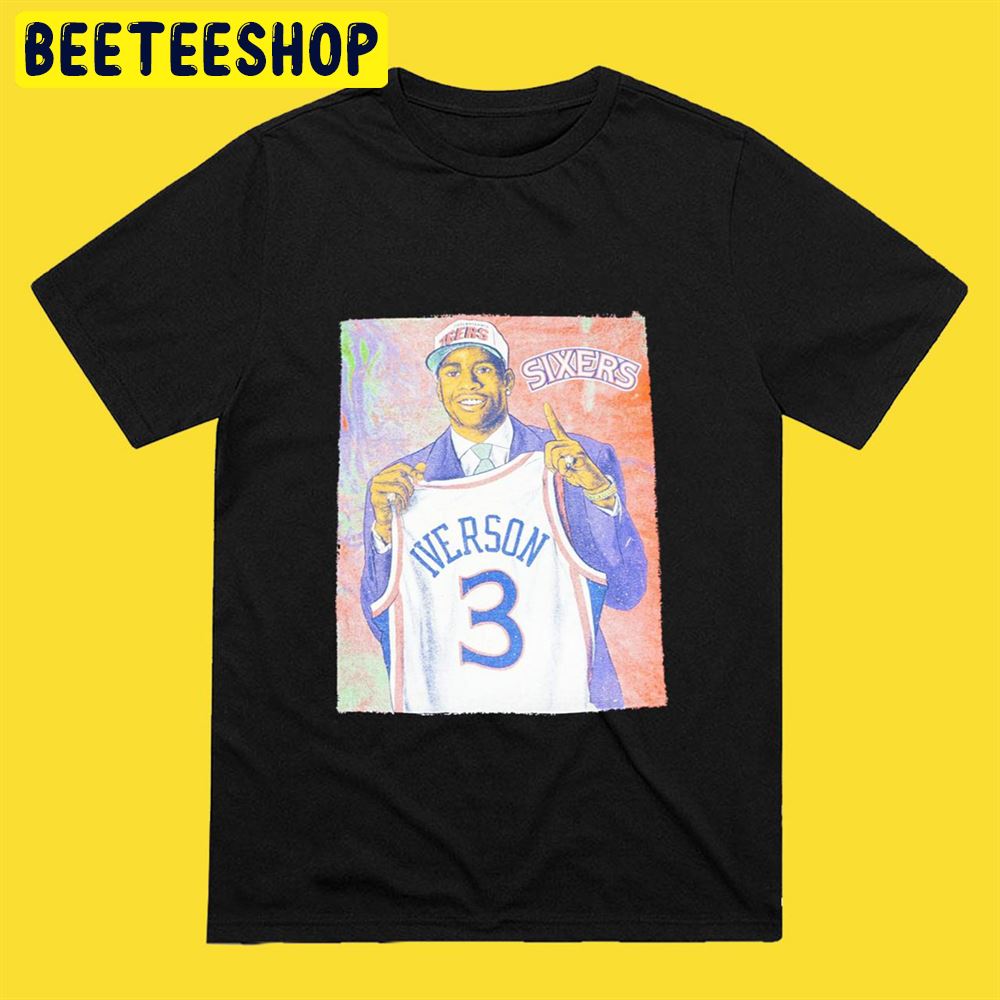 Allen Iverson Nba Draft Day Colorwash Art In Black Unisex T-Shirt Allen Iverson Nba Draft Day Colorwash Art In Black Unisex T-Shirt