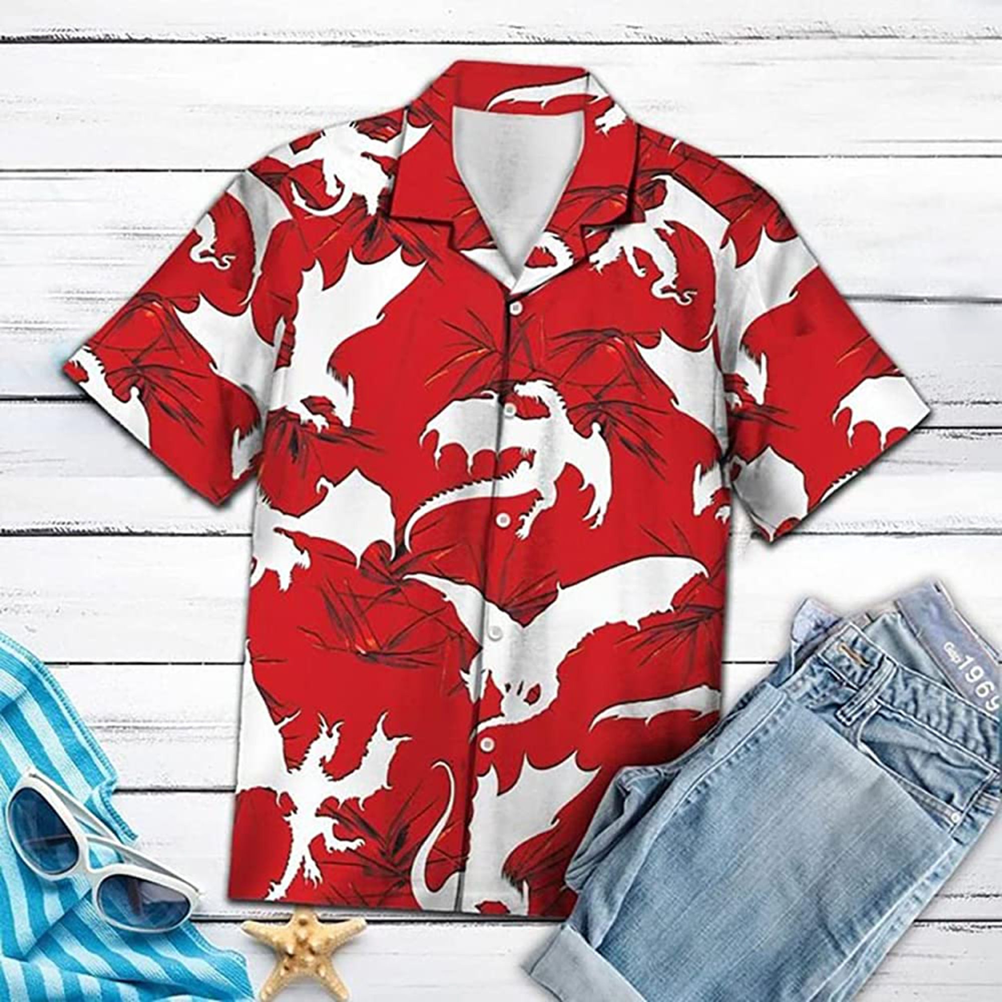 Amazing Red Dragon Pattern Short Hawaiian Shirt Amazing Red Dragon Pattern Short Hawaiian Shirt