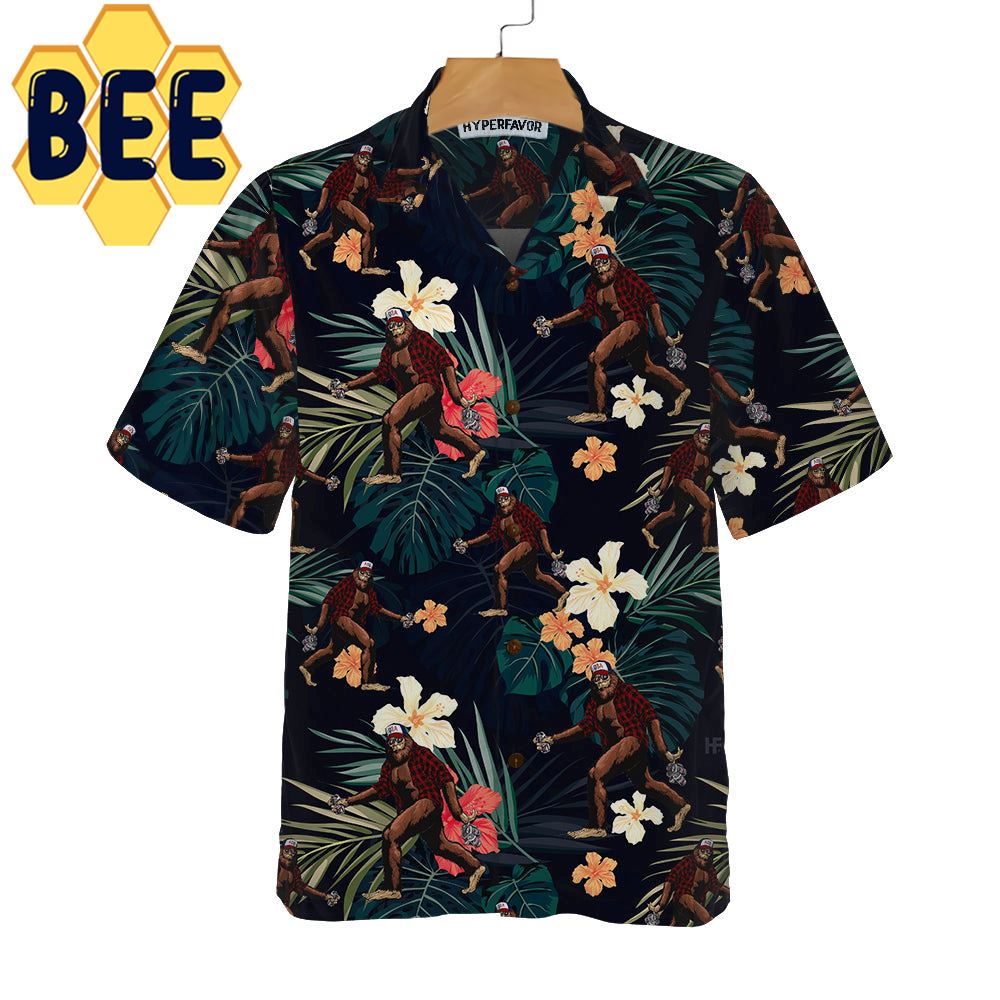 Bigfoot With Tropical Leaves Funny Halloween Hawaiian Shirt Bigfoot With Tropical Leaves Funny Halloween Hawaiian Shirt