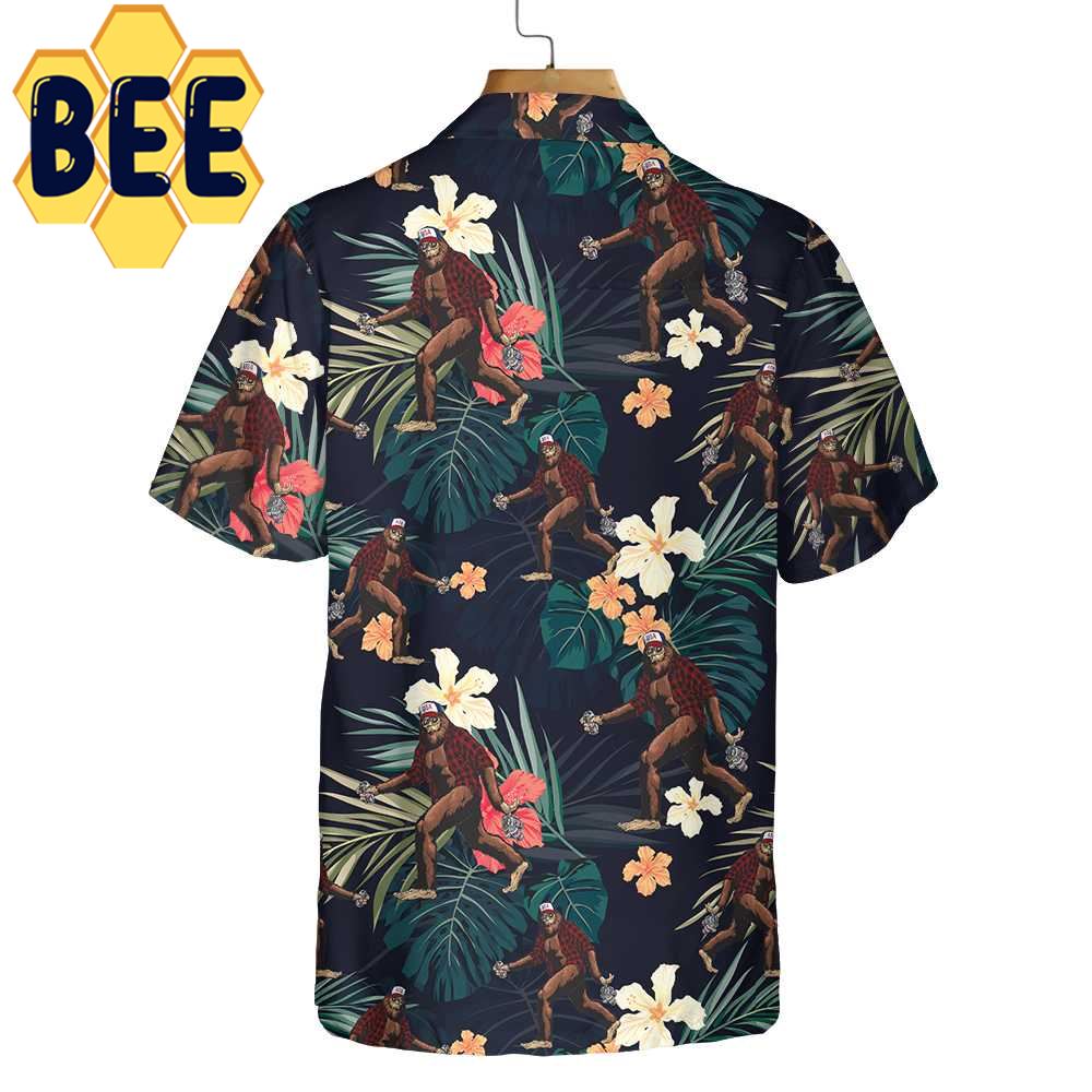 Bigfoot With Tropical Leaves Funny Halloween Hawaiian Shirt Bigfoot With Tropical Leaves Funny Halloween Hawaiian Shirt