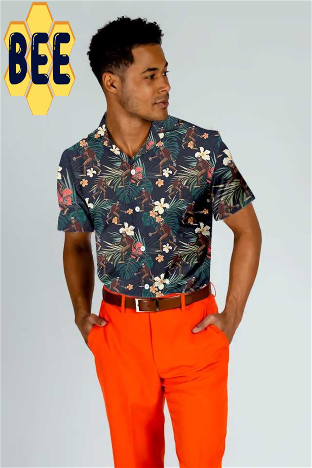 Bigfoot With Tropical Leaves Funny Halloween Hawaiian Shirt Bigfoot With Tropical Leaves Funny Halloween Hawaiian Shirt