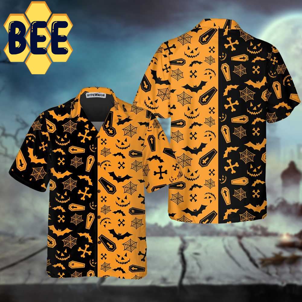 Black And Orange Spooky Halloween Hawaiian Shirt Black And Orange Spooky Halloween Hawaiian Shirt