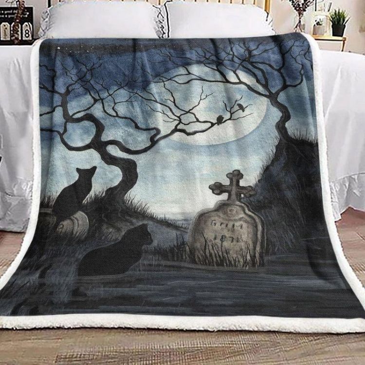 Black Cat And Headstone Premium Comfy Sofa Throw Blanket Black Cat And Headstone Premium Comfy Sofa Throw Blanket