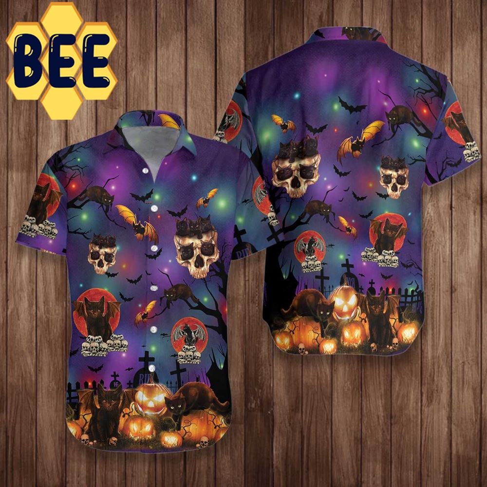 Black Cat Halloween Hawaiian Shirt Black Cat Halloween Hawaiian Shirt