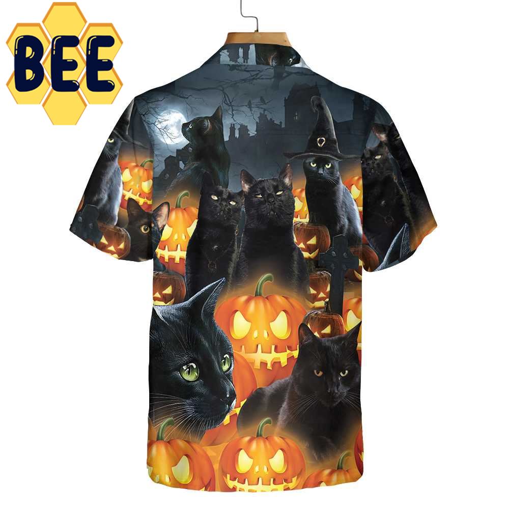 Black Cat & Pumpkin Halloween Hawaiian Shirt Black Cat & Pumpkin Halloween Hawaiian Shirt