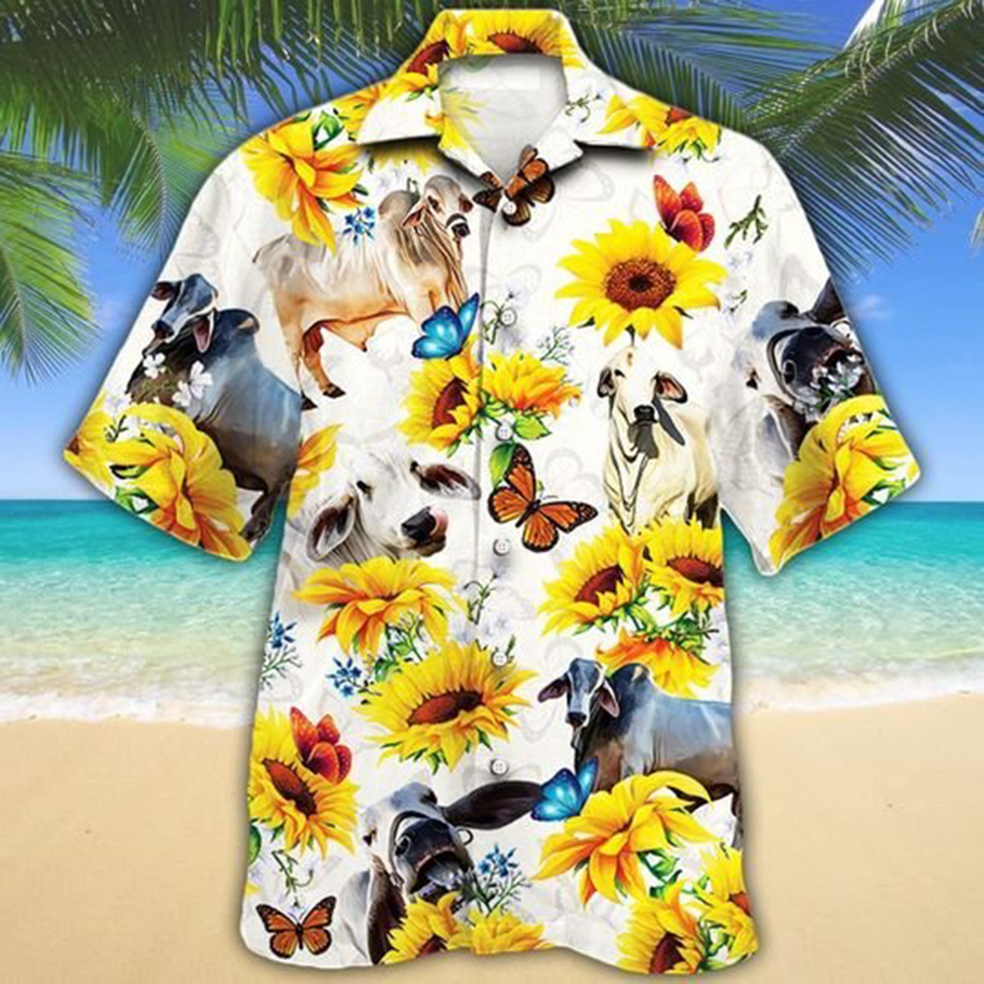 Brahman Cattle Sunflower Hawaiian Shirt Brahman Cattle Sunflower Hawaiian Shirt