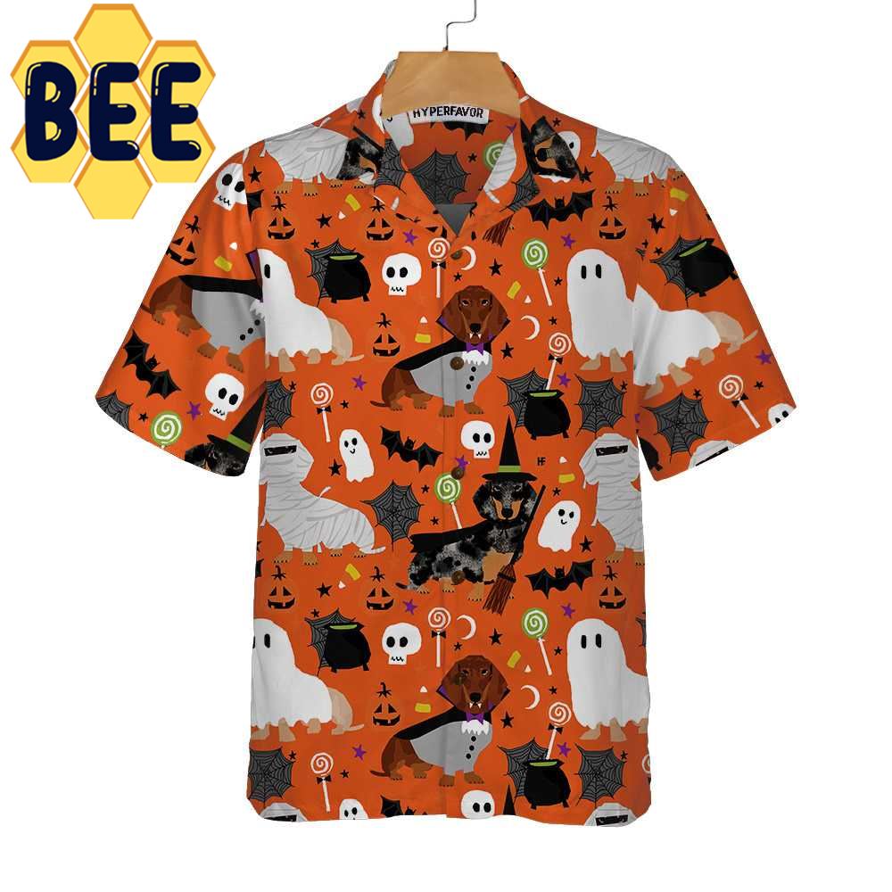 Dachshunds On Halloween Hawaiian Shirt Dachshunds On Halloween Hawaiian Shirt