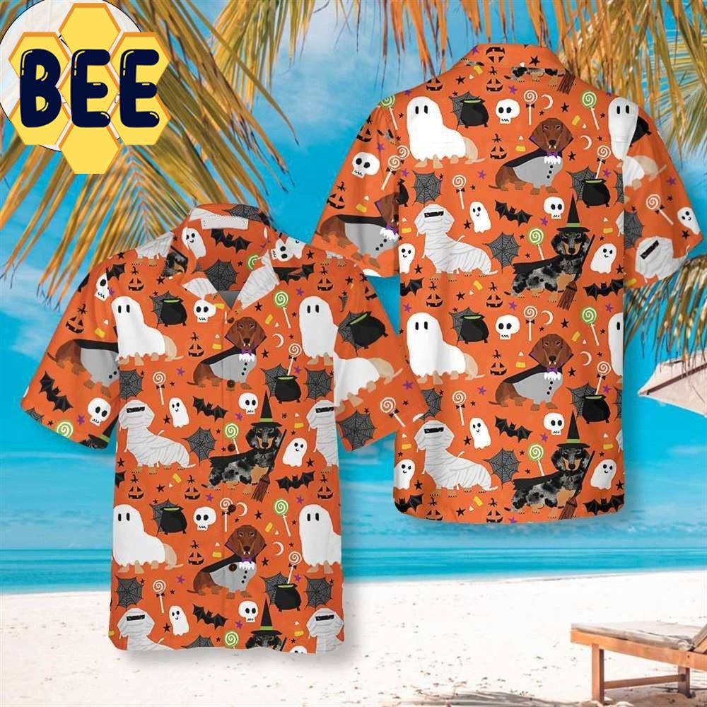 Dachshunds On Halloween Hawaiian Shirt Dachshunds On Halloween Hawaiian Shirt