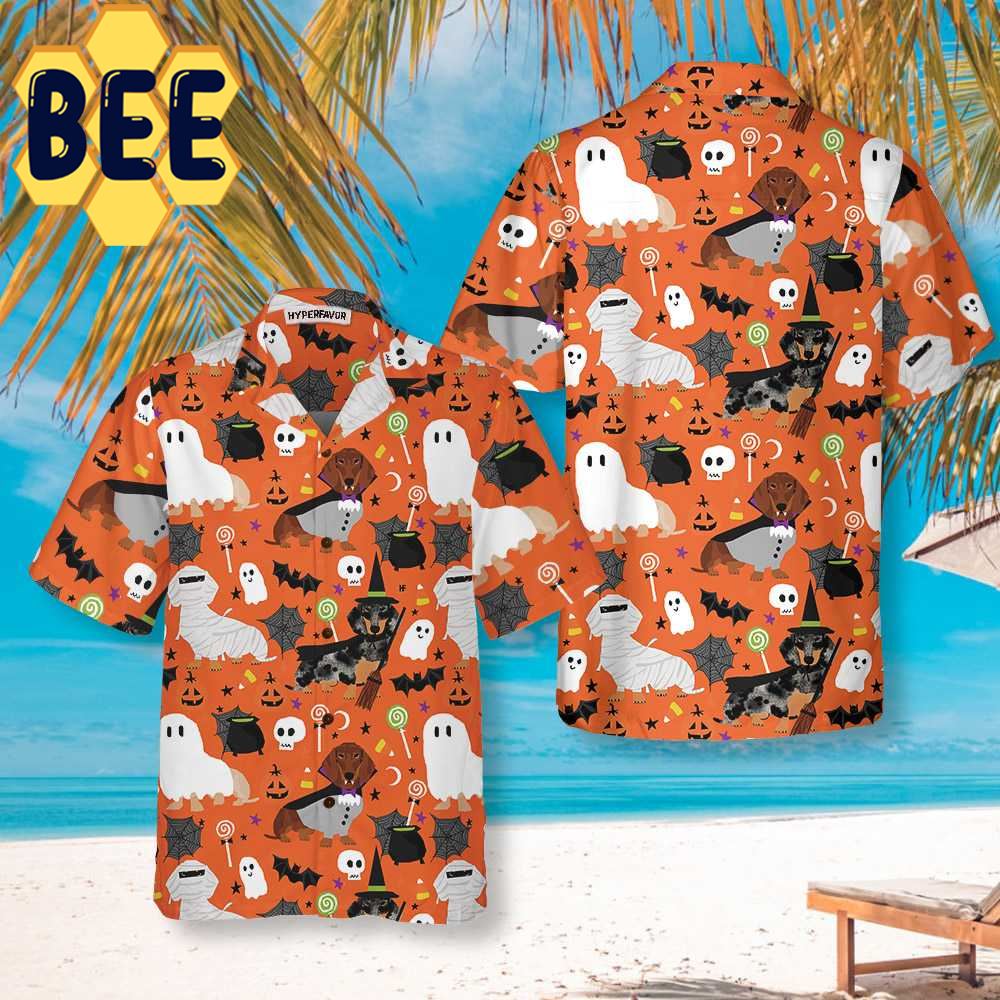 Dachshunds On Halloween Hawaiian Shirt Dachshunds On Halloween Hawaiian Shirt