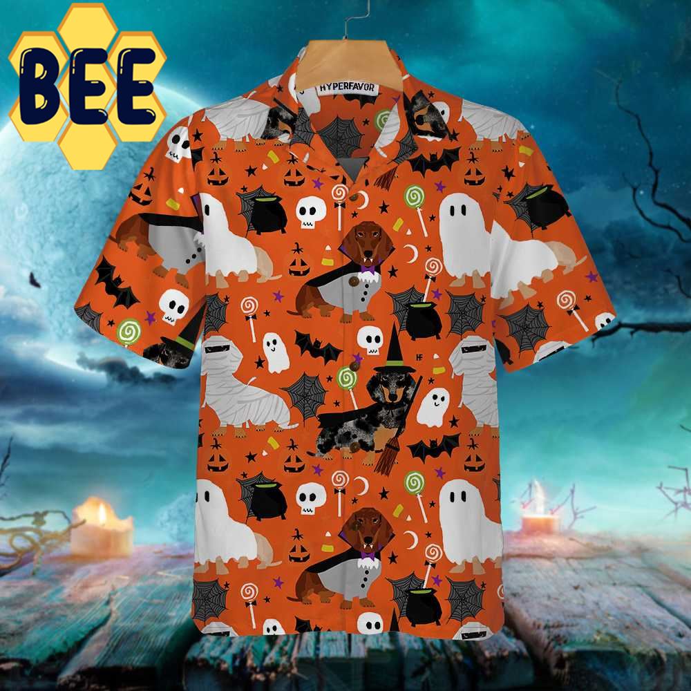 Dachshunds On Halloween Hawaiian Shirt Dachshunds On Halloween Hawaiian Shirt
