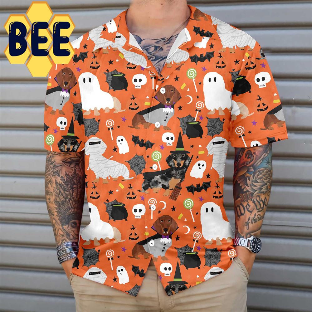 Dachshunds On Halloween Hawaiian Shirt Dachshunds On Halloween Hawaiian Shirt