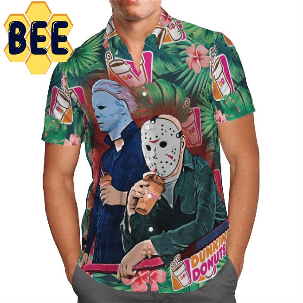 Dunkins Donut Michael Myers And Jason Voorhees Halloween Hawaiian Shirt Dunkins Donut Michael Myers And Jason Voorhees Halloween Hawaiian Shirt