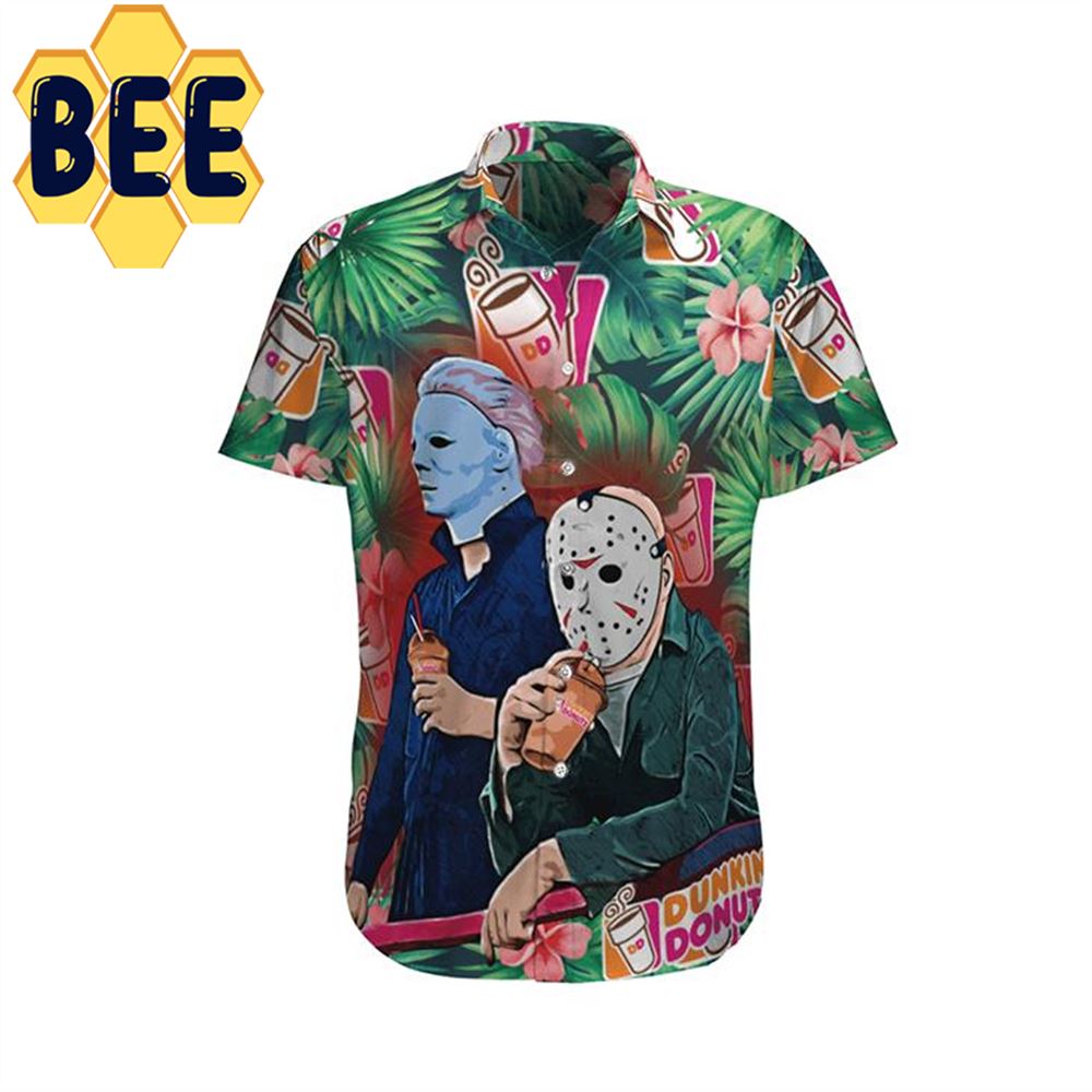 Dunkins Donut Michael Myers And Jason Voorhees Halloween Hawaiian Shirt Dunkins Donut Michael Myers And Jason Voorhees Halloween Hawaiian Shirt