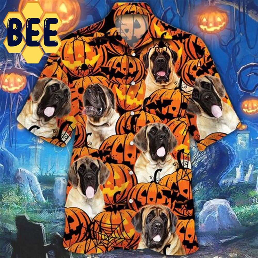 English Mastiff Dog Lover Pumpkins Halloween Hawaiian Shirt English Mastiff Dog Lover Pumpkins Halloween Hawaiian Shirt