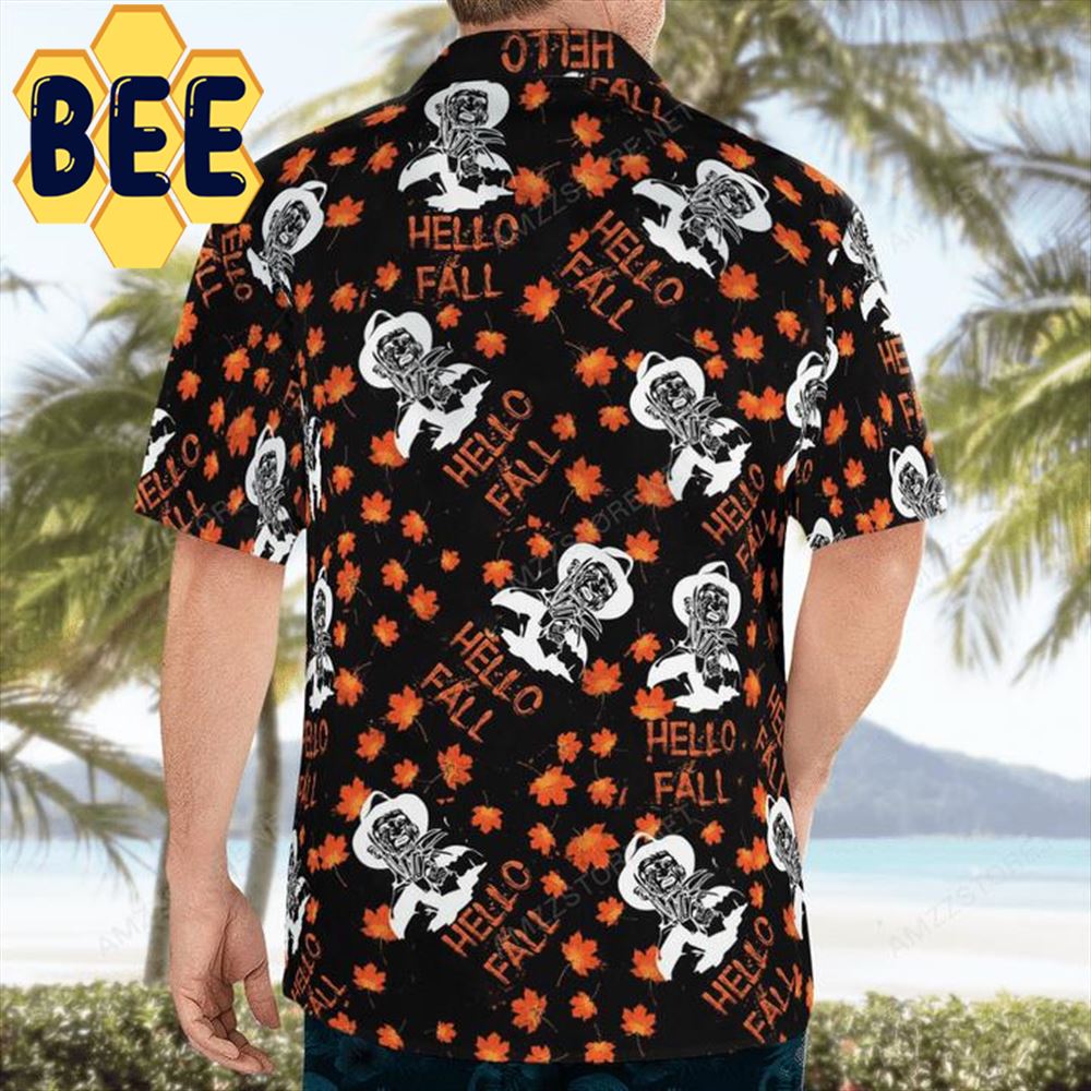 Freddy Krueger Hello Fall Horror Movie Halloween Hawaiian Shirt Freddy Krueger Hello Fall Horror Movie Halloween Hawaiian Shirt