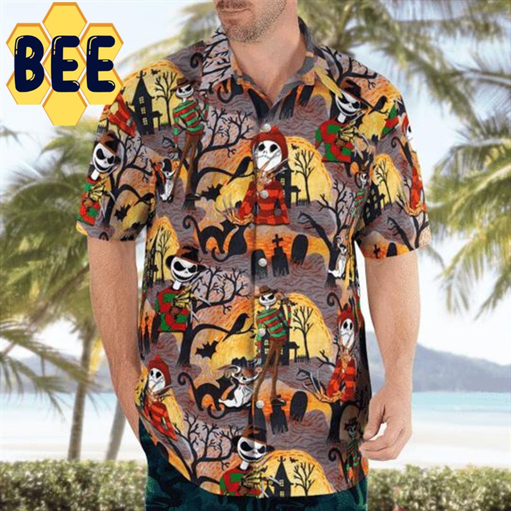Freddy Krueger Jack Skelington Halloween Hawaiian Shirt Freddy Krueger Jack Skelington Halloween Hawaiian Shirt